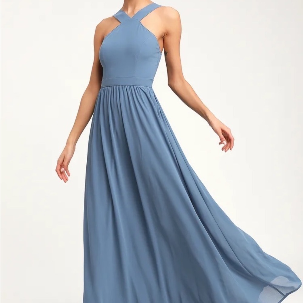 Lulu's air of romance in blue maxi bridesmaid dress flawed d15376